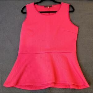 Essentials By Milano Textured Pink Ruffled Waist Sleeveless Blouse Top Size L